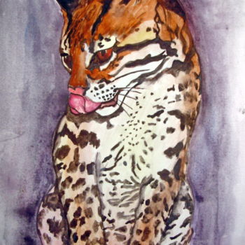 Painting titled "Ocelot" by Iness Osychna, Original Artwork, Watercolor