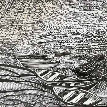 Drawing titled "Boats" by Inessa Dubova, Original Artwork, Ink