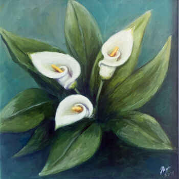 Painting titled "Three callas" by Inessa Gogia, Original Artwork, Oil