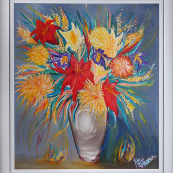 Painting titled "VASO COM FLORES" by Inezpagnocelli, Original Artwork, Acrylic