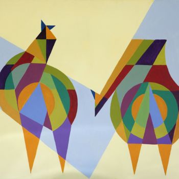 Pintura titulada "geometrico-cavalos.…" por Inezpagnocelli, Obra de arte original