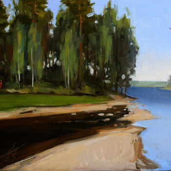 Malarstwo zatytułowany „Summer river” autorstwa Elmar Magerram, Oryginalna praca, Olej Zamontowany na Drewniana rama noszy
