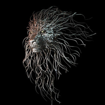 Sculpture titled "Metal Lion Sculptur…" by Georgie Poulariani, Original Artwork, Metals