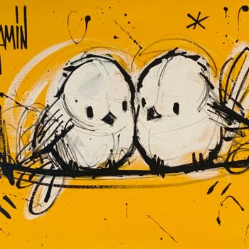 Pittura intitolato "Deux petits oiseaux" da David Jamin, Opera d'arte originale, Acrilico