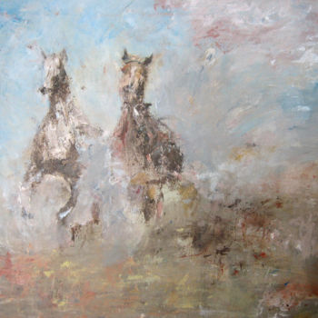 Peinture intitulée "Deux chevaux" par Saskia Minoli, Œuvre d'art originale, Acrylique