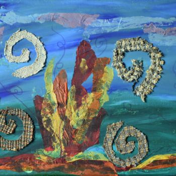 Collagen mit dem Titel "Dragon's Fire" von Ceridwen Powell, Original-Kunstwerk, Acryl