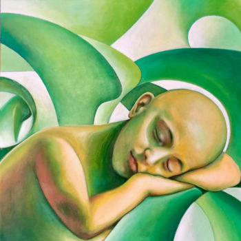 Painting titled "Cupid asleep" by Joan Tuset, Original Artwork, Acrylic