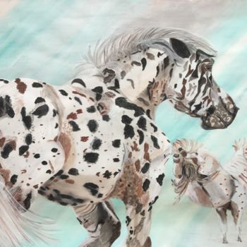 Painting titled "Two horses" by Kunstimkuhstall, Original Artwork, Pastel