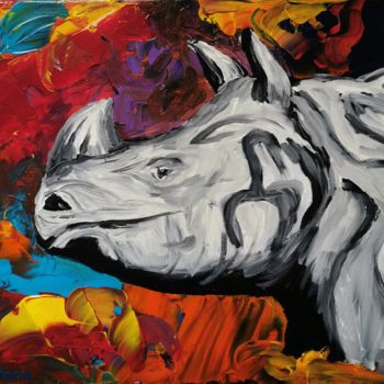 Malerei mit dem Titel "Nashorn" von Julietta Stone, Original-Kunstwerk, Acryl
