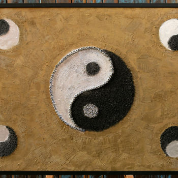 Collages intitulée "Yin &Yang Gold" par Beatrice Roman, Œuvre d'art originale, Collages