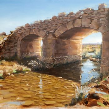 Pintura titulada "PUENTE ANTIGUO" por Juan Francisco Gomez Cambronero, Obra de arte original, Oleo Montado en Panel de madera