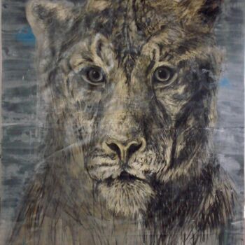 Painting titled "HERCULES" by Gaby Roter, Original Artwork, Charcoal Mounted on Wood Stretcher frame