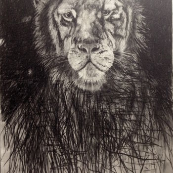 Painting titled "Liger" by Gaby Roter, Original Artwork, Chalk Mounted on Wood Panel