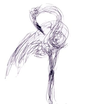Zeichnungen mit dem Titel "Flamingo Chaos Stri…" von Güler Aytek Lök, Original-Kunstwerk, Kugelschreiber