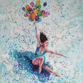 Painting titled "DANCE IN THE CLOUDS" by Silke Host, Original Artwork, Acrylic Mounted on Wood Stretcher frame