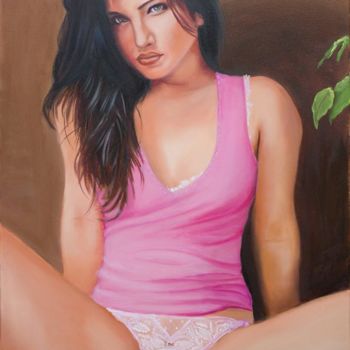 Pintura intitulada "Pink Gaze" por Oxana Samigulina, Obras de arte originais, Óleo