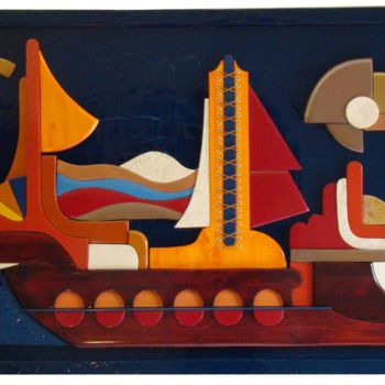 Escultura intitulada "La nave" por Fiorenzo Mascagna, Obras de arte originais, Madeira