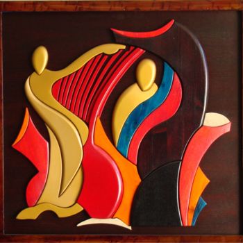 Sculpture titled "Suonatori di speran…" by Fiorenzo Mascagna, Original Artwork, Wood