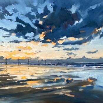Painting titled "North Sea Evening" by Jan Erichsen, Original Artwork, Oil