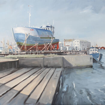 Painting titled "The shipyard" by Jan Erichsen, Original Artwork, Oil