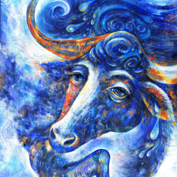 Картина под названием "Taurus \ Taureau" - Inga Aronovitch, Подлинное произведение искусства, Масло