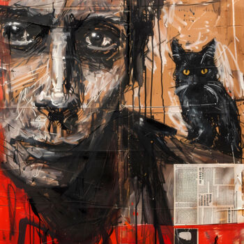 Arts numériques intitulée "Black and Red Portr…" par Inga Golli, Œuvre d'art originale, Image générée par l'IA