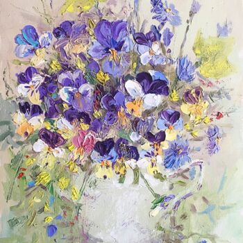 Pintura titulada "Spring Flowers" por Inga Jurane, Obra de arte original, Oleo Montado en Cartulina