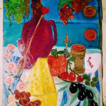 Painting titled "Mediterranean dinner" by Inga Kurganskaia, Original Artwork, Oil