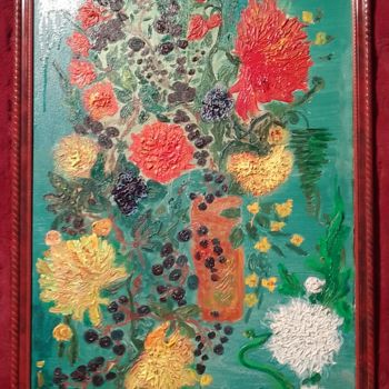 Картина под названием "Хризантемы" - Инга Курганская, Подлинное произведение искусства, Масло