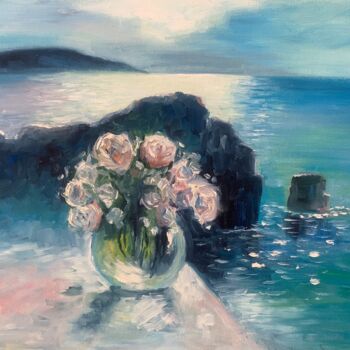 Painting titled "Roses on the seaside" by Inga Savina, Original Artwork, Oil