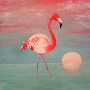 Schilderij getiteld "Flamingo" door Inga Shaihrazieva, Origineel Kunstwerk, Olie
