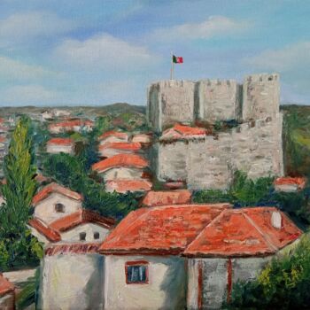 Painting titled "portuguese fortress" by Inga Shaihrazieva, Original Artwork, Oil Mounted on Wood Stretcher frame