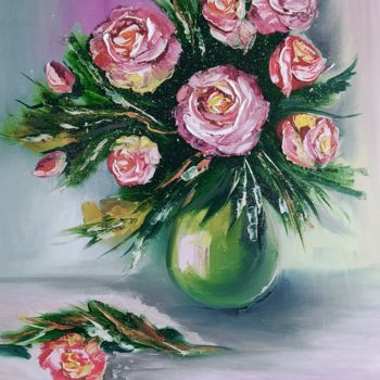 Картина под названием "Bouquet of roses" - Art Inga Matveeva, Подлинное произведение искусства, Масло Установлен на Деревянн…