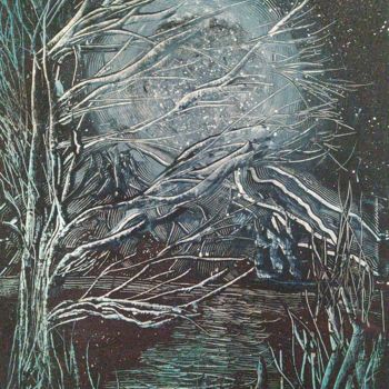 Картина под названием "Winter night" - Art Inga Matveeva, Подлинное произведение искусства, Акрил Установлен на Деревянная р…