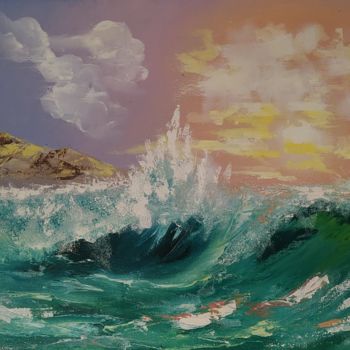Painting titled "Waves" by Art Inga Matveeva, Original Artwork, Oil Mounted on Wood Stretcher frame