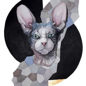 Painting titled "''Cat with no name''" by Ingaside, Original Artwork, Watercolor