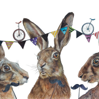 Painting titled "''Very Happy Hares…" by Ingaside, Original Artwork, Watercolor