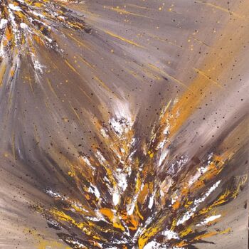 Painting titled "The Golden Fire" by Inge Corremans, Original Artwork, Acrylic Mounted on Wood Stretcher frame