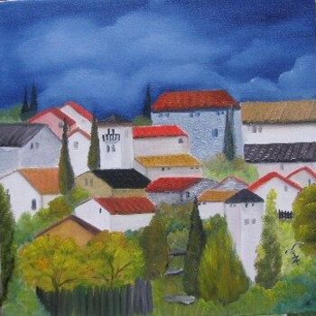 Pintura intitulada "Dorf in der Toskana" por Ingemalt, Obras de arte originais, Óleo