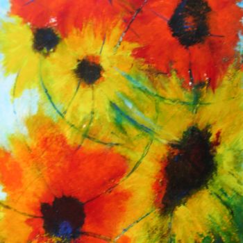 「dancing sunflowers」というタイトルの絵画 Ingemaltによって, オリジナルのアートワーク, オイル