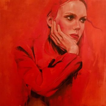 Painting titled "Red Affection" by Inge Coolen, Original Artwork, Oil