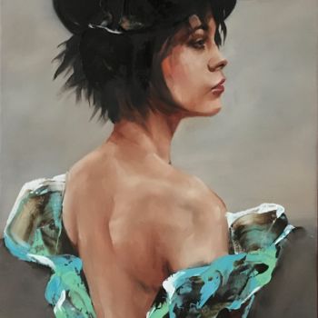 Painting titled "Woman with beret II" by Inge Coolen, Original Artwork, Oil
