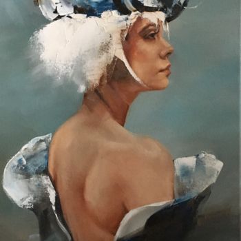 Painting titled "Woman with beret IV" by Inge Coolen, Original Artwork, Oil