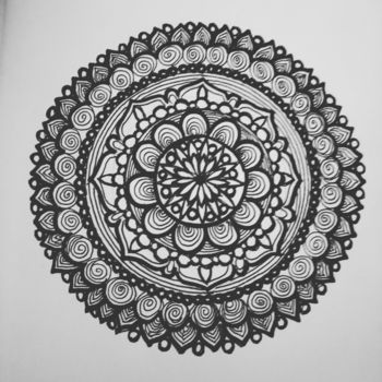 Рисунок под названием "Mandala Delight" - Ingela Rafiq, Подлинное произведение искусства, Маркер