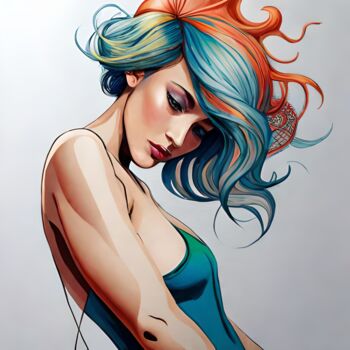 Цифровое искусство под названием "Abstrakt Girl" - Ingo Caun, Подлинное произведение искусства, Изображение, сгенерированное…