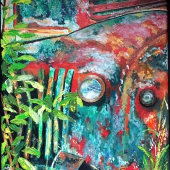 Peinture intitulée "voiture rouillée" par Ingrid Budai, Œuvre d'art originale, Huile Monté sur Châssis en bois