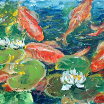 Painting titled "Koi" by Ingrid Dohm, Original Artwork, Oil