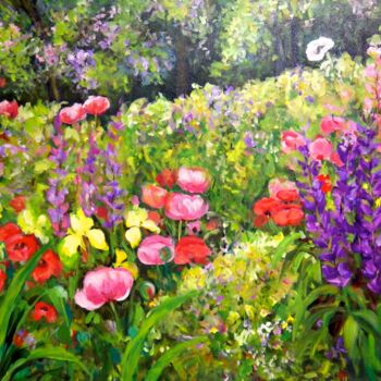 Painting titled "Monroe Garden" by Ingrid Dohm, Original Artwork, Oil