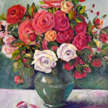 Картина под названием "Roses" - Ingrid Dohm, Подлинное произведение искусства, Масло
