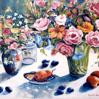 Картина под названием "Pear in Dish" - Ingrid Dohm, Подлинное произведение искусства, Масло